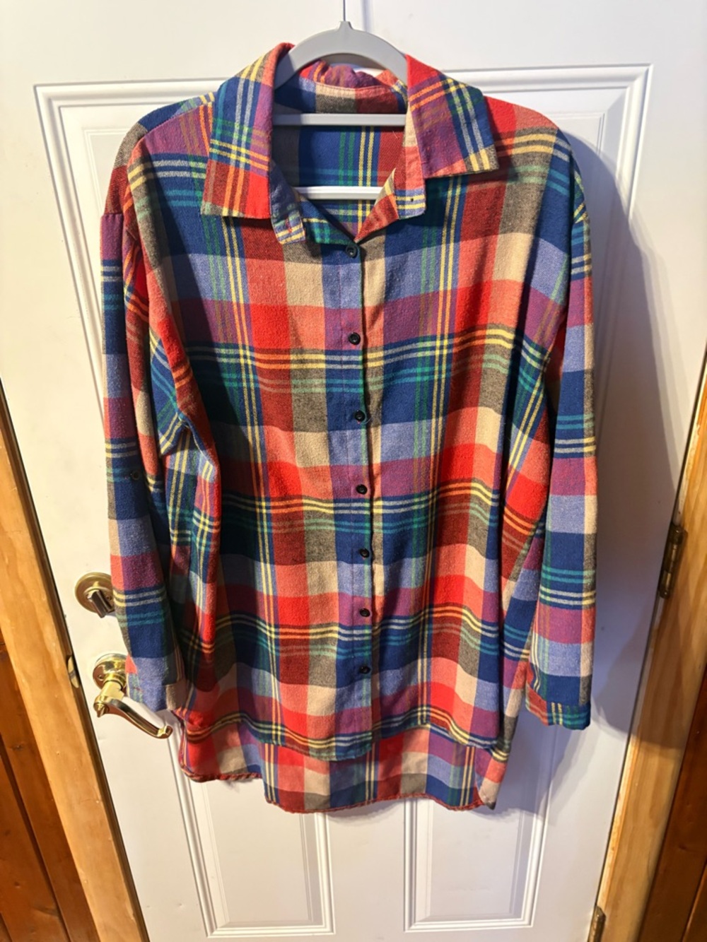 XL Multicolor Plaid Button-Up Flannel Like Long Shirt